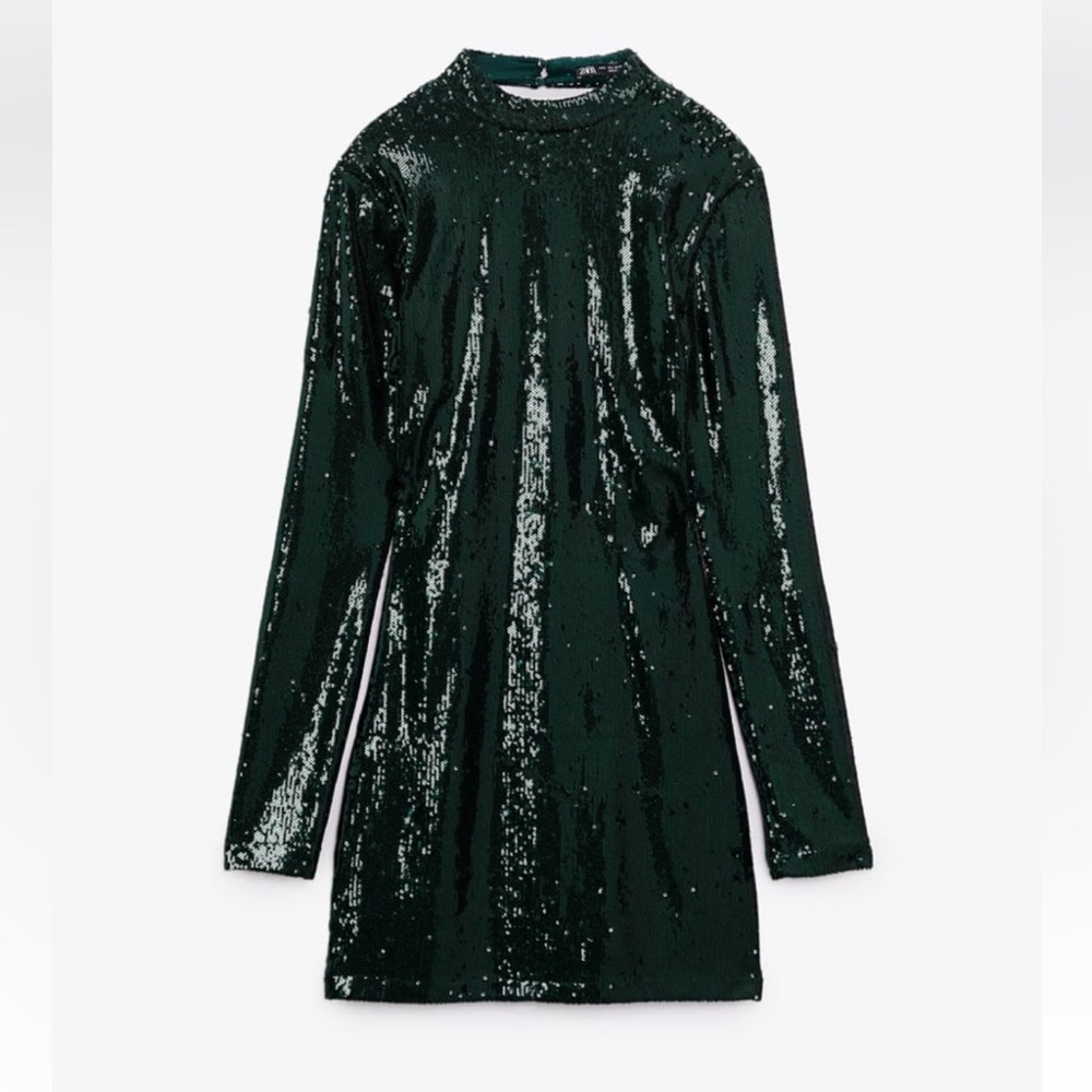 NWT ZARA SHORT SEQUIN DRESS GREEN SIZE XS NWT